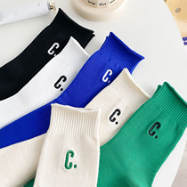 Net Red Letters C Socks Female Midbarrel Socks Spring Summer Money Chains Chains Chains Blue Korea Sport Basketball Sox Long Sox