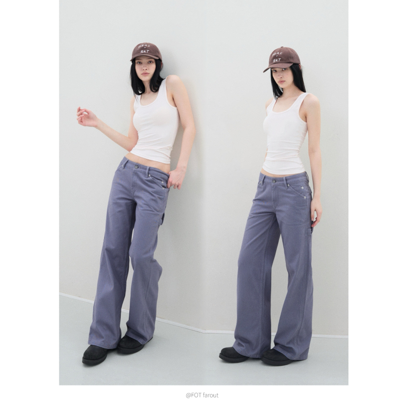 Fot2026 Spring/Summer Two-Tone Twill Washed Soft Micro-Workwear Look Large Straight-Leg Low-Waist Work Pants Fot2026 Spring/Summer Two-Tone Twill Washed Soft Micro-Workwear Look Large Straight-Leg Low-Waist Work Pants