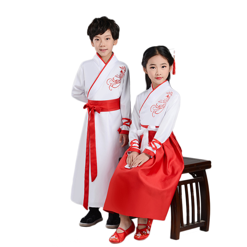 cải thiện chiếc váy cổ trẻ em thêu Han quần áo học quốc gia quần áo nam và nữ hiệu suất quần áo ba chữ bởi các môn đệ ruleperformance.