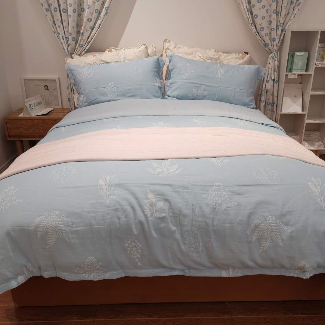 Cotton era counter new adult bedding four-piece set high-end quilt cover pillowcase leaf shadow moon white