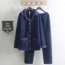 High-grade mens pajamas autumn and winter luxury padded velvet solid color long sleeve casual home clothing milk fleece suit men