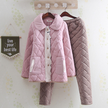 High grade solid color hipster women thick sandwich Crystal velvet winter pajamas lapels sweet coral velvet home clothing
