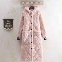 Hooded pure color Winter fresh Princess beesveline cotton pajamas long student nightgown coral velvet thickened female