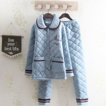 Lapel thick cotton beetle Lady casual three layer warm home clothing winter pajamas sweet suit plus Velvet