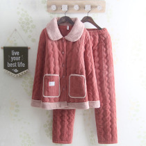 Pajamas winter ladies padded velvet cotton fashion high-end casual simple three-layer coral velvet home suit set