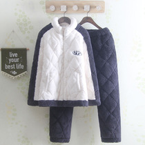 # Popular# Mens triple layer thick winter pajamas coral velvet cotton warm baseball uniform home wear