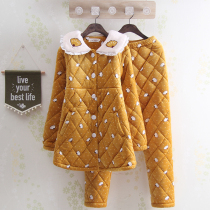 Korean version of fresh and thick ladies leisure winter beeveline cotton pajamas long pastoral home suit women