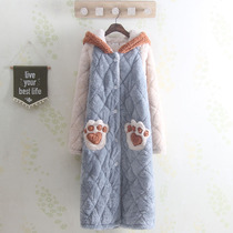 Cartoon Lovely Lady Thickened winter three-layer clip cotton sleeping robe in long style Warm Teenage Girl Loose Sleepwear Bathrobe Thick
