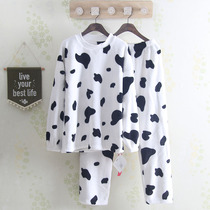 Autumn and winter cartoon cute cow thickened flannel pajamas Lady round neck sleeve student female home suit set
