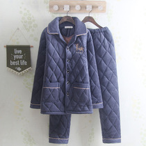 Thickened lapels mens casual triple sandwich pajamas winter coral velvet solid color exterior fashion home wear Fashion Home suit