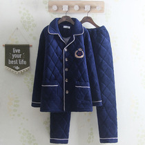 Simple casual winter mens cotton pajamas lapels padded velvet coral velvet solid color warm home clothing set