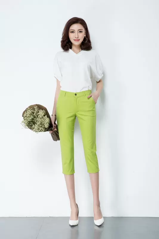 Đặc biệt hàng ngày hè mới co giãn cotton slim slim nữ giản dị thẳng bảy điểm chín điểm quần siêu lớn size quần tây nữ đẹp
