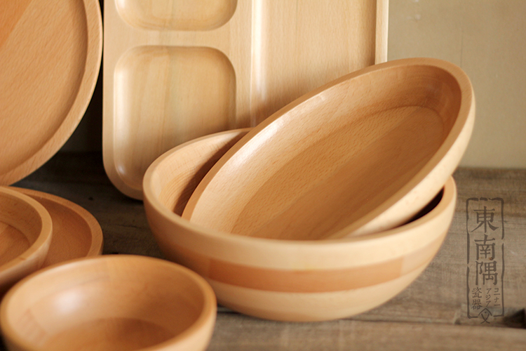 Xuất khẩu Nhật Bản Elm Khay gia đình Bát gỗ Tấm bát đĩa bằng gỗ Ba món Salad Salad Đồ ăn nhẹ Món tráng miệng Tấm gỗ khay đựng trà bằng gỗ