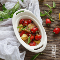 Pure white ceramic heat-resistant baked rice bowl Western simple oval breakfast ceramic bowl can be entered into oven microwave oven