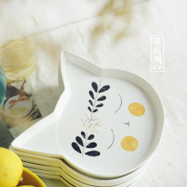 Cute cartoon fox ceramic plate creative breakfast snack plate fruit plate Fox family cake plate