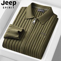 Jeep Cardigan Sweater ຜູ້ຊາຍດູໃບໄມ້ລົ່ນແລະລະດູຫນາວການເດີນທາງຖັກ Jacket ຝ້າຍຄຸນນະພາບສູງ Bottoming Shirt Lapel ຜູ້ຊາຍ