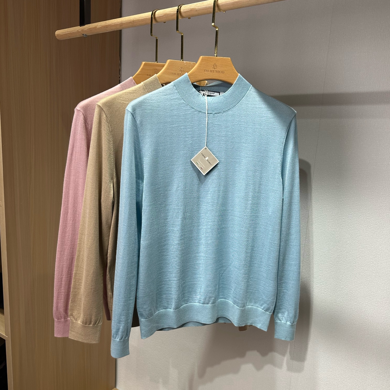69.3% Cashmere 30.7% Mulberry Silk Lp Men's Winter Half-Turtleneck Cashmere Sweater Thin Light Color Olrumod
