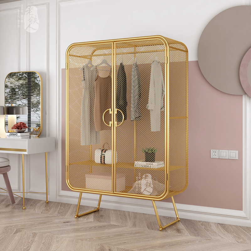 Scandinavian Iron Art Internet Celebrity ins Style Minimalist Wardrobe Room Bedside Double Door Simple Casual Fashion Hanging Storage Wardrobe