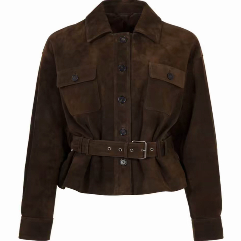 Workwear-Style Trench Coat for Women, 2026 Spring and Autumn New Fashion, Stylish, Waist-Cinching, Suede-Like Fabric, Slimming Jacket