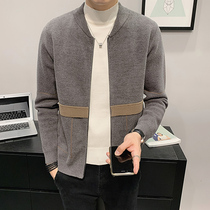 Spring and autumn mens knitted cardigan jacket Korean version of casual handsome color jacket loose round neck sweater trend