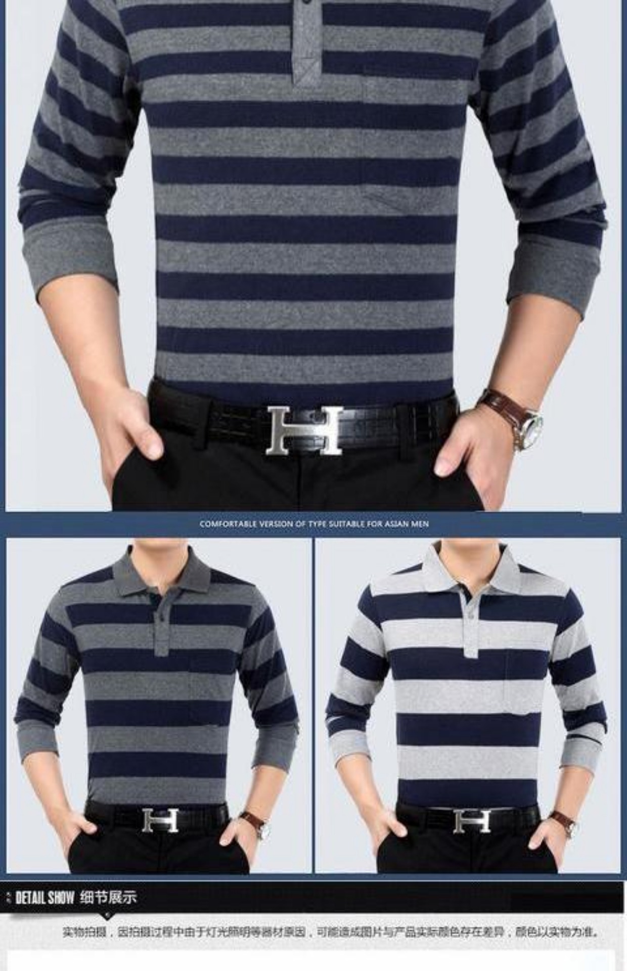 Nam dài tay mặc áo thun sọc trung niên thật túi cotton áo thun polo nam áo thun dài tay ưu đãi đặc biệt áo thun nam form rộng