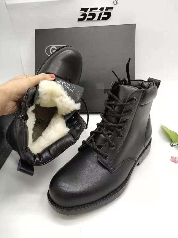 3515 Fur Shoes Standard GA Duty Patrol Winter Warm Wool Side Pull Chain Bull Leather Fur Boots