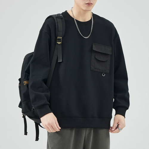 Осенний демисезонный трендовый черный ретро свитшот, коллекция 2023, свободный крой