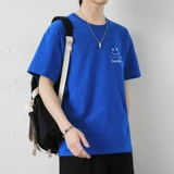 Синяя хлопковая футболка с коротким рукавом, подходит для подростков