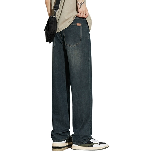 Джинсы, летние шелковые штаны, свободный прямой крой