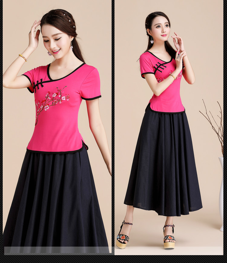 Phong cách trung quốc gió quốc gia mùa hè của phụ nữ áo sơ mi thêu mỏng thêu ngắn tay t-shirt nữ cotton kích thước lớn đáy áo áo thun polo nữ