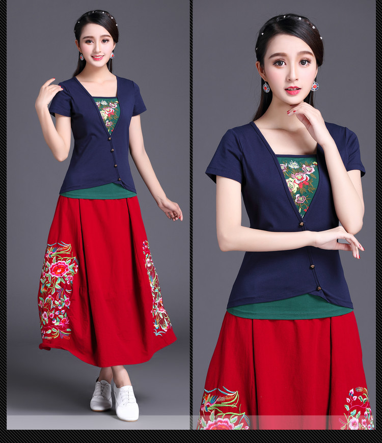 Áo khoác nữ phong cách Trung Quốc mùa thu phong cách mới quốc gia áo dài tay áo thun nữ thêu thêu bông kích thước lớn áo thun nữ tay lỡ