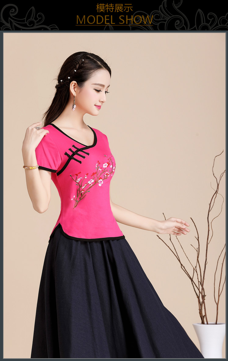 Phong cách trung quốc gió quốc gia mùa hè của phụ nữ áo sơ mi thêu mỏng thêu ngắn tay t-shirt nữ cotton kích thước lớn đáy áo áo thun polo nữ