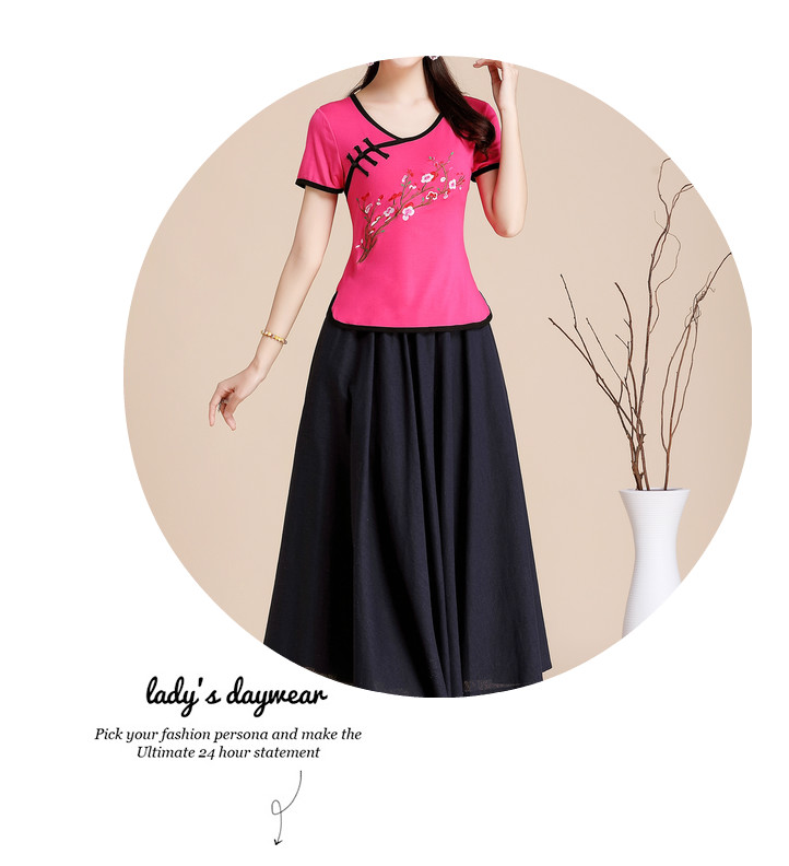 Trung quốc phong cách của phụ nữ áo thêu gió quốc gia mùa hè ăn mặc thêu ngắn tay t-shirt nữ kích thước lớn cotton mỏng đáy áo sơ mi áo phông nữ hàng hiệu