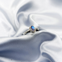 Ring female niche design adjustable sterling silver Nepal custom strong blue light moonstone ring fashion personality