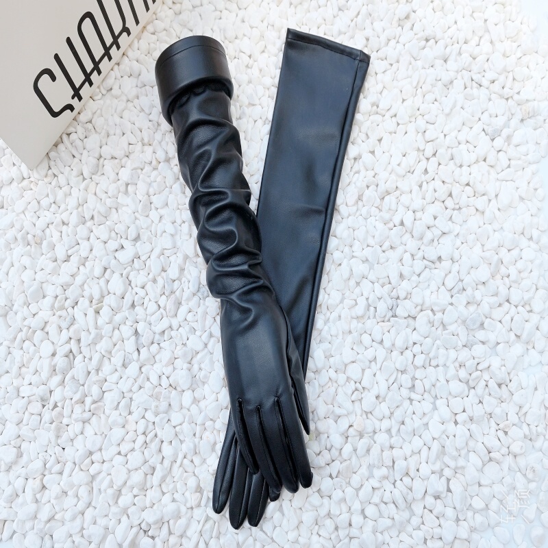 Women's Pu Long Performance Dress, Protein Leather, Soft, Comfortable, Stretchy Gloves, Versatile