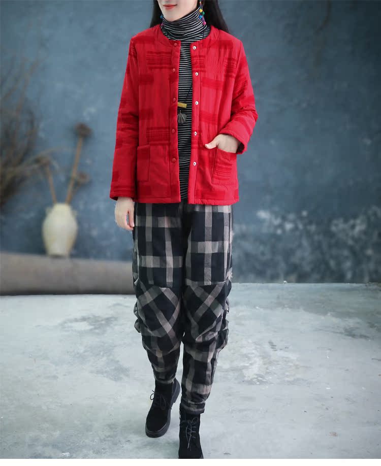 Quần áo gỗ tây cotton và vải lanh dày cộng với áo khoác cotton nữ văn học cotton cotton mùa đông kích thước lớn áo khoác cotton retro áo khoác cotton áo phao parka nữ