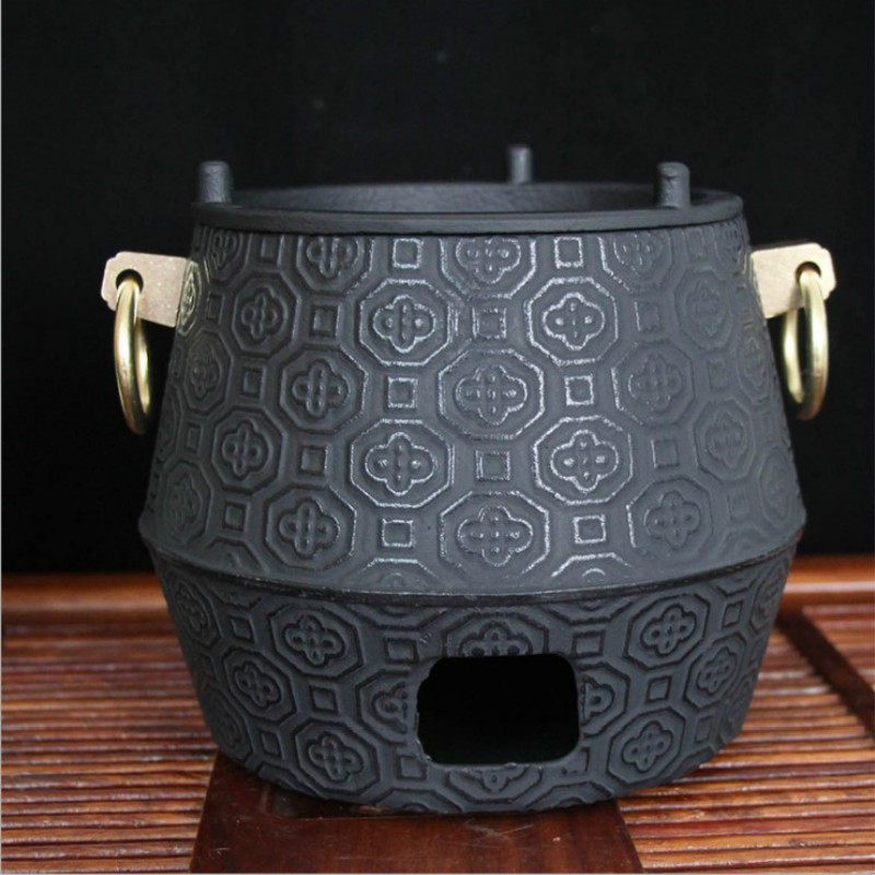 Tea cooking stove charcoal stove kung fu tea charcoal stove cast iron health preservation retro Japanese iron pot stove olive walnut charcoal black olive charcoal stove