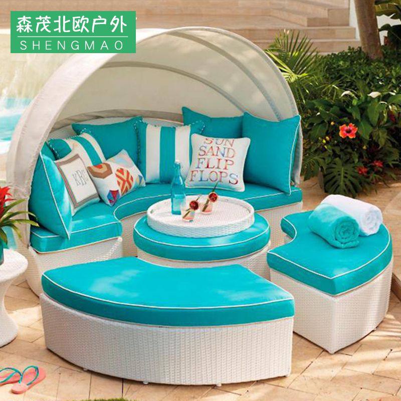 Balcony Round Bed Rattan Sofa Large Round Bed Outdoor Furniture Casual Round Bed Rattan Chair Lying Bed Beach Bed Yard Deck Chair