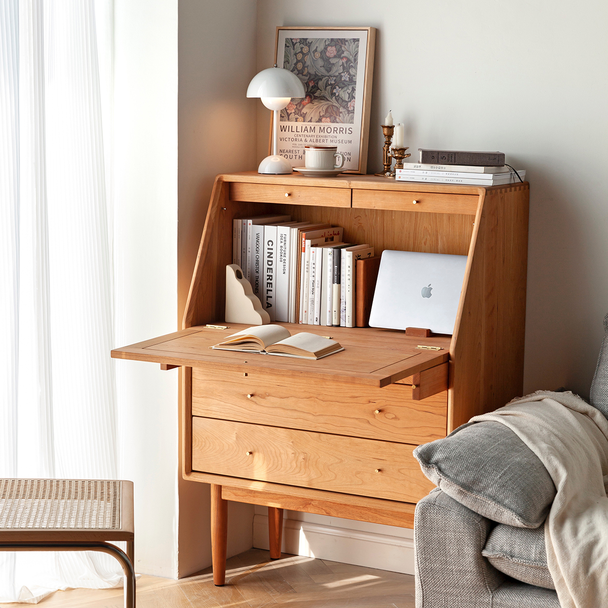 And wood Nordic minimalist dresser Medieval Secretary Cabinet Cherry Black Walnut Solid Wood Desk Cabinet DG027