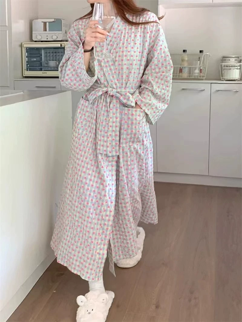 Пижама с длинными рукавами и халат‑миди, осень‑лето, стиль высокого качества