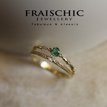 Fraischic Glass Man 18K gold natural emerald diamond double ring ring birthday gift