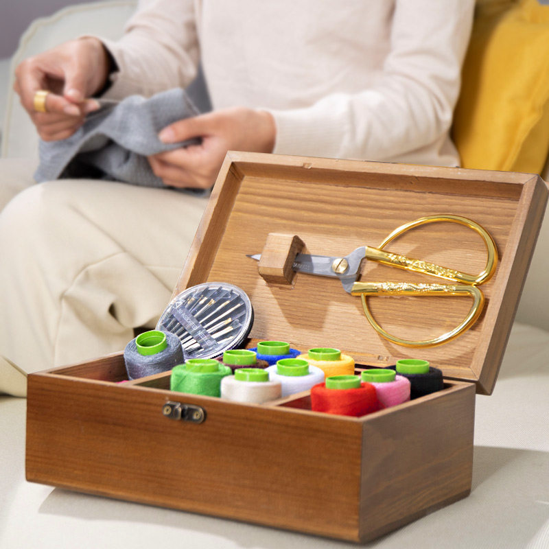 Dowry large solid wood multi-function storage bag needlework box set Retro treasure box Household high-grade wedding