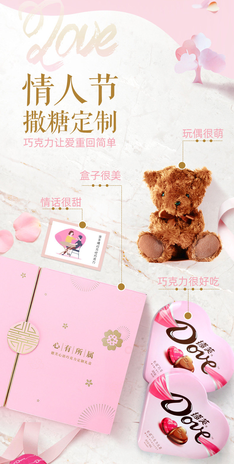德芙 心有所属巧克力礼盒 98g*2盒 送小熊+礼品卡 图2