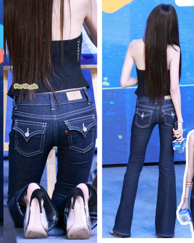 Sun Qian's Same Style Jeans, Smart Sister Style, Low-Waisted, Slightly Flared, Slim Fit, Korean Style, Retro Hot Girl Jeans