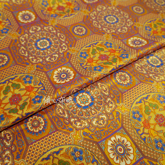 Golden auspicious plum blossom pattern floral brocade