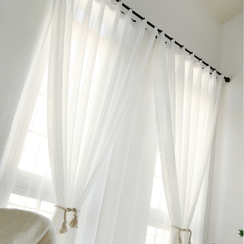 White gauze curtain ins wind Nordic translucent opaque white curtain gauze living room bedroom bay window balcony gauze curtain