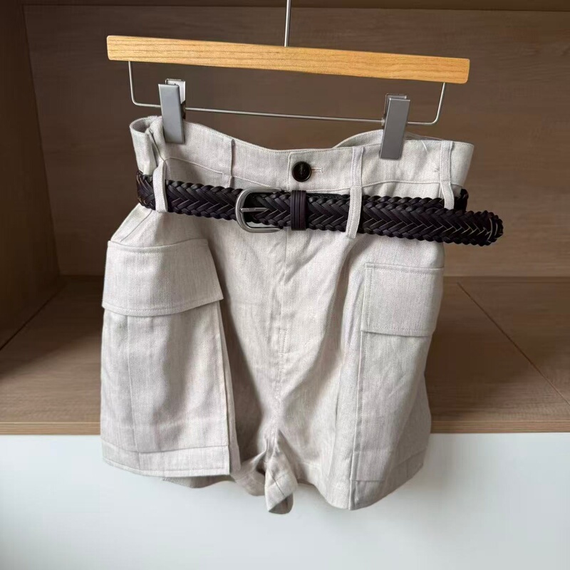 Designer Niche Commuter 3D Workwear Shorts Cotton Linen High-Waisted Floral Shorts