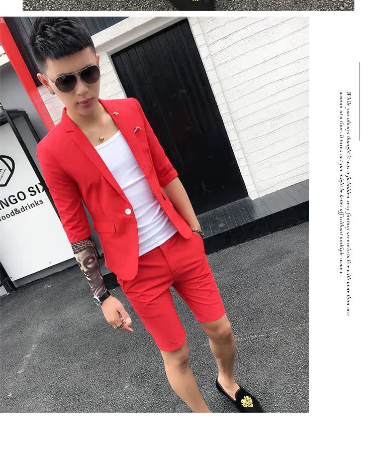 Bộ đồ vest nam mùa hè phiên bản Hàn Quốc của xu hướng tự tu luyện tay áo bảy điểm phù hợp với giới trẻ nước Anh quần chín điểm quần đũi nam