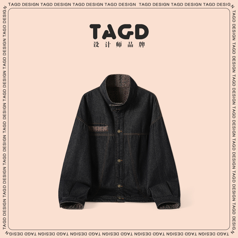 Mottled Impression Tagd Designer Brand Vintage Ethnic Jacquard Original Color Denim Jacket for Men and Women Autumn Mottled Impression Tagd Designer Brand Vintage Ethnic Jacquard Original Color Denim Jacket for Men and Women Autumn