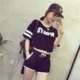 Bộ đồ thể thao nữ mùa hè 2018 thời trang mới phiên bản Hàn Quốc của áo len ngắn tay ngắn quần lửng ống rộng hai dây